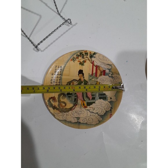 Vintage Chinoiserie Bamboo Woven Asian  Women Art Plates Set Of 4  6" - Picture 10 of 10